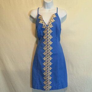 H-153 Lilly Pulitzer Blue & White Sleeveless Summer MIDI Dress Size 10